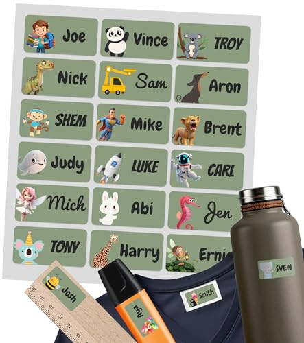 Set mit 100 Stück, Grün – Personalisierte Namensaufkleber für Kinder – Wasserdichte & Waschmaschinenfeste Etiketten für Kleidung & Gegenstände – Ideal für Schule, Kindergarten & Kita
