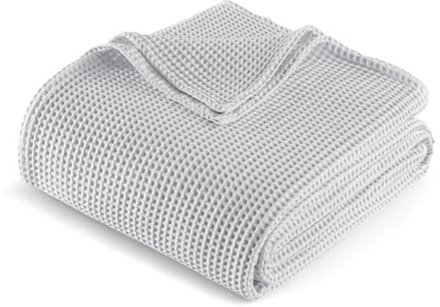 Exclusivo Mezcla 100% Baumwolle Decke Waffeldecke als Bettüberwurf, Weiches Leichtes und Atmungsaktives Baumwolldecke Tagesdecke für Sofa und Bett, Alle Jahreszeiten, 220x240 cm, Hellgrau