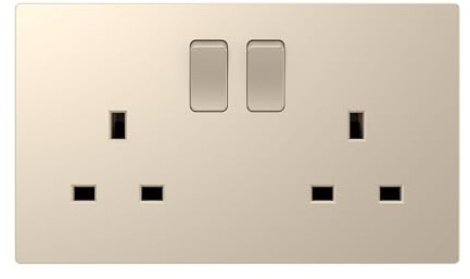 Dekken 13A Double Gang DP Switched Socket, Champagne Gold, Metal, Square Edge, Wall Mount, Rocker Switch