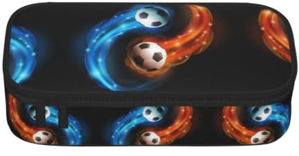 CHANGLEI Cool Soccer Ball Large Capacity Pencil Case, Oxford-Cloth Sturdy Stationery Pouch with Removable Divider Mesh Pocket,Multi-Compartment Waterproof Pen Bag
