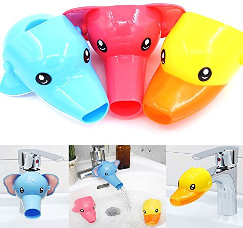 Rustark 3 Stück Wasserhahn Erweiterung für Kinder Wasserhahn Aufsatz Wasserhahnverlängerung für Kinder, Tierdesign (Elefant, Ente, Delphin)
