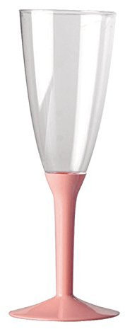 100 Flute in plastica con gambo ROSA - Flutes rigidi monouso con Corpo trasparente - Calice da Spumante per feste - bicchieri da champagne - 100 pezzi - ideale per feste di compleanno ecc