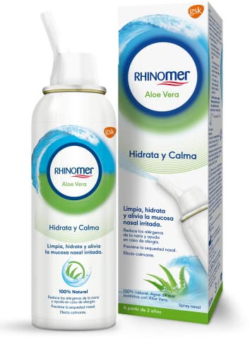 RHINOMER Spray Nasal 100% Agua de Mar con Aloe Vera, Spray Suave Para Adultos y Niños a Partir de 2 Años, 100 ml