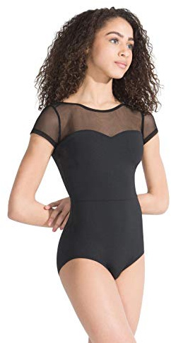 Capezio 126 Meryl Mesh Yoke Short Sleeve Leotard Meryl Lycra