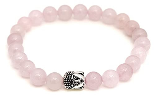 BERGERLIN Rosenquarz Armband echt mit Naturstein Perlen - Buddha Armband