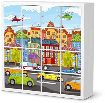 Kinder Wandtattoo Möbel - passend für IKEA Kallax Regal 16 Türen I Tolle Kinder-Zimmer Deko - Möbelaufkleber für Kinder- und Babyzimmer I Design: City Life