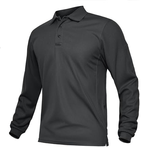 TACVASEN Long Sleeve Polo Tops for Men Tactical Polo Shirts Quick Dry Work Tee Shirt Casual Golf Polo T-Shirt Army Military Shirt Dark Grey