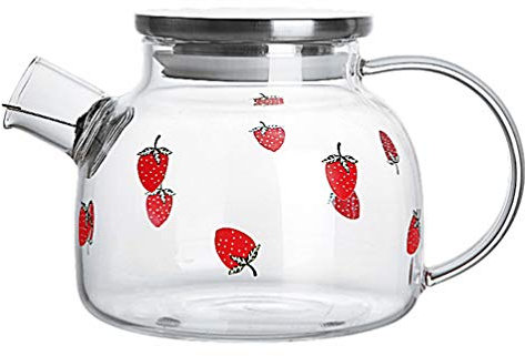 Cabilock Colador 1000 Ml Jarra de Té Tetera de Vidrio Patrones de Fresa Jarra de Bebida con Tapa para Té de Agua Fría Caliente Té de Hojas Sueltas Vaso Con Tapa