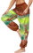 Nuofengkudu Damen Hippie Hosen mit Taschen Haremshosen Yogahosen Leichte Boho Muster High Waist Yoga Hosen Bunt Gemustert Lockere Pumphose Freizeithose Sommer Strand(Z-Orange Grün,Einheitsgröße)
