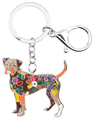 WEVENI Emaille Legierung Boxer Hund Schlüsselanhänger Haustier Charms Schmuck für Frauen Mädchen Tasche Auto Brieftasche (Braun)