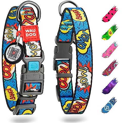 Hundehalsbänder für mittelgroße Hunde – mittelgroßes Hundehalsband Mädchen und Jungen verstellbares Medium Nylon-Hundehalsbänder Halsband (Wow, 33,8 cm 48,8 Halsumfang)