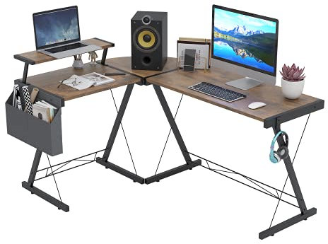 Dripex L Shaped Computer Corner Desk with Monitor Stand Storage Bag, Industrial Gaming Desk, Writing Workstation PC Laptop Study Table for Home Office (L152xW113xH72cm)
