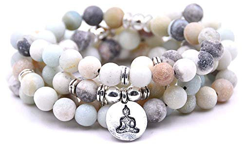 Self-Discovery Natur, 108 Perlen, Mala, Armband, Halskette, Schmuck, Meditation, mit Yoga-Charme, One Size, Amazonit-Stein