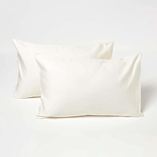 HOMESCAPES 2er-Set Kinder-Kissenbezüge 40x60 cm Creme, Satin Kissenhüllen 100% Bio-Baumwolle, Fadendichte 400