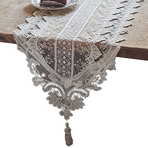 Chemin de table RENRUIRUI en Dentelle Blanche avec Pompon Fleur Exquise Brodée pour Vintage Shabby Chic Fête De Mariage Douche Nuptiale Dîner Aux Chandelles Décor (Size : 35x220cm)