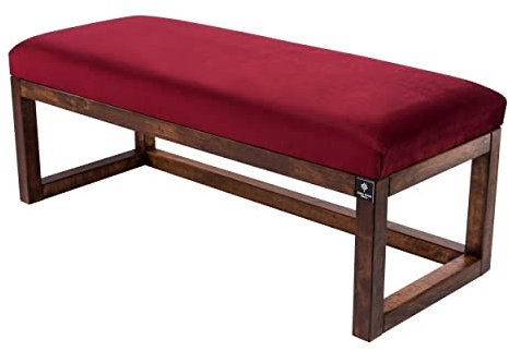 EMRA WOOD M-Deko LPG-2 Holz Sitzbank Polsterbank Sitzbezug Velours Weinrot Gestell Massivholz Erle Walnuss Breite 60cm
