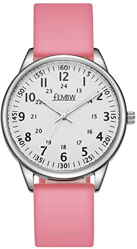 Uhren Damen Armbanduhr Damenuhr Silikonarmband Uhr Arabische Ziffern Analoge Uhr Quarzuhr Kleideruhr für Frauen Mädchen 50M Wasserdicht (Rosa/Weiß/Zweitmarker)