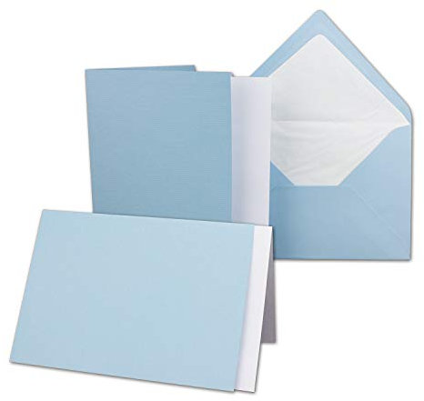 10x Karten-Set DIN B6-12 x 17 cm - 120 x 170 mm - Falt-Karten mit Brief-Umschlägen & Einlege-Blättern - Gerippte Struktur Oberfläche - Hellblau - Vintage Einladungskarten