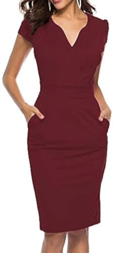 CEASIKERY Damen Business Retro Cocktail Bleistift Wear für die Arbeit Büro Freizeitkleid,Weinrot,L