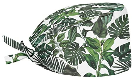 UOIMAG Unisex Bouffant Turban Cap Elastische Krankenschwestermütze Kochmütze Arbeit Spa Salon Kappe für Damen Herren, Grüne Blätter, 38
