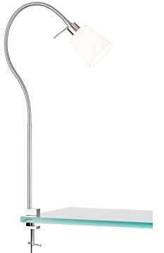Klemmlampe mit Leinen Lampenschirm Weiß & Schwanenhals