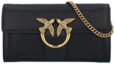 Pinko Borsa A Tracolla Da Donna Marchio Pinko, Modello Love One Wallet C Vitello Seta 100062A0F1, Realizzato In Pelle. Nero