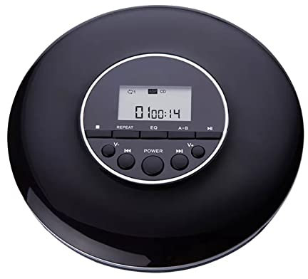 Lecteur CD personnel portable compact avec prise jack 3,5 mm anti-saut USB AUX lecteur de disque portable avec écouteurs, alimenté par USB, alimenté par batterie et résistant aux chocs, noir