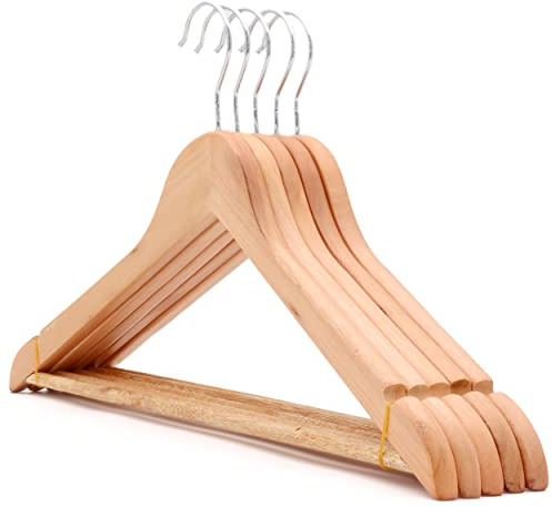 The Hanger Store - 20 Pack Wooden Coat Hangers for Clothes, FSC® Eco Wood | Wooden Suit Hangers, FSC® Sustainable Eucalyptus Wooden Hangers, 44cm, Trouser Hanger Bar, Chrome Swivel Hook