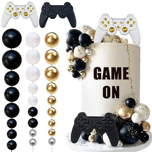 28 PCS Video Game Themes Cake Toppers Cake Decoration Ball Cake Decoration for Game Theme Birthday Party Cake Decoration