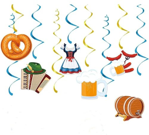 EULAPGOE 18 Stück Oktoberfest Dekoration Set, Oktoberfest Hängedeko mit Bayrisch Wimpelkette, Bayern Spiral Girlande für Oktoberfest Party, Bayern Deko