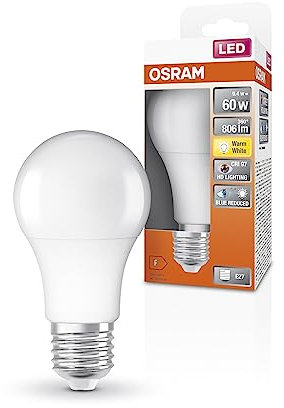 OSRAM SUPERSTAR+ CLASSIC A 60 FR LED-Lampe mit sockel E27, Kolbenform, 9,4W, 806lm, 2700K, warmweißes Licht, stark reduzierter Blauanteil, geringere Augenbelastung, sehr geringer Energieverbrauch
