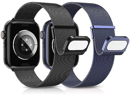 AMSKY 2 Pièce Magnétique Bracelets Compatible avec Bracelet Apple Watch 44mm 40mm 46mm 42mm 45mm 41mm 38mm 49mm, Metal Milanais avec 2 Aimant pour iWatch Serie 11 10 9 8 7 6 5 4, SE Ultra 3 2 1