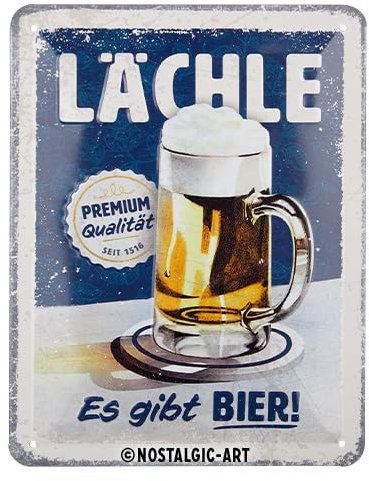 Nostalgic-Art Retro Blechschild, 15 x 20 cm, Lächle, es gibt Bier – Geschenk-Idee als Bar-Zubehör, aus Metall, Vintage Design mit Spruch, Blechschilder Sprüche, Bier-Deko