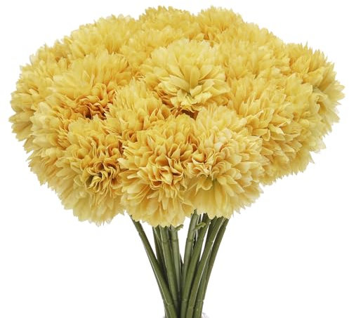 sourcing map Künstliche Blütenköpfe, Seide Chrysanthemen Kugel Hortensie Gelb Faux Blumen für DIY Handwerk Hochzeit und Party Dekoration 20 Stück