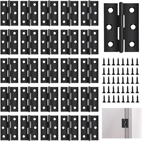30 Pièces Charniere Porte, 44 mm x 31 mm Charnière Inox Petite Charniere, Charnière Invisible Charnière Plate Charnière Avec Vis pour La Maison Meubles Matériel Armoire Garde Porte Tiroir(Noir)
