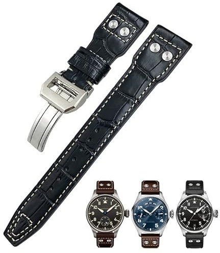 AXPTI 22mm Nieten Echtes Leder Armband Fit Für IWC Big Pilot TOP GUN Uhr IW3777 Kalbsleder Armband, Gold Buckle, Achat