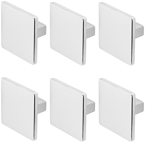 Decoranddecor Calla Square Cabinet Knob Door Pull Handle Kitchen Cupboard Furniture Drawer (6 Pack, Polished Chrome)