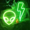 Alien Lightning Bolt Neonschilder für Kinder Jungen Schlafzimmer Spielzimmer Wanddeko, Hängende Anime Neonlicht Wandkunst Alien Lightning Lampe für Geburtstagsparty (Grüner Alien, Grüner Blitz)