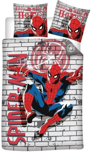 Bettwäsche Spiderman Graffiti für Einzelbett, Bettbezug 140 x 200 cm + Kissenbezug 65 x 65 cm, Polyester-Baumwoll-Mischgewebe