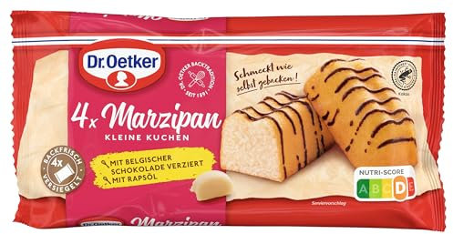 Dr. Oetker fertige kleine Marzipankuchen 5er Pack, jeweils 4 Kuchen à 35 g, Mini Rührkuchen mit Marzipan, glasiert mit Schokolade, einzeln verpackt, sofort verzehrfertig, ideal für unterwegs