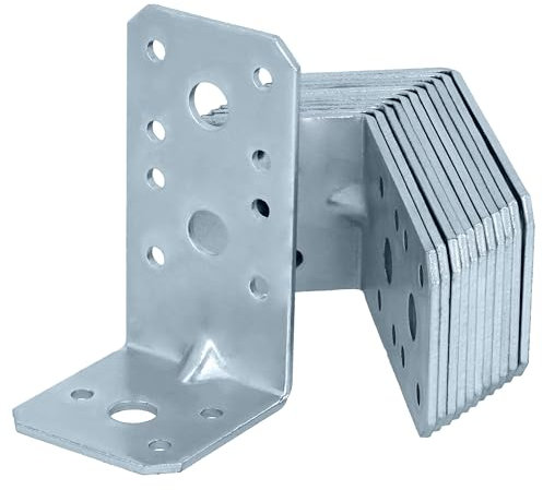 HELPMATE - 12 collegamenti angolari con nervatura 50x90x48 mm - Connettore per legno con zincatura galvanizzata e passivato blu - Squadretta perforata con protezione anticorrosione eccellente