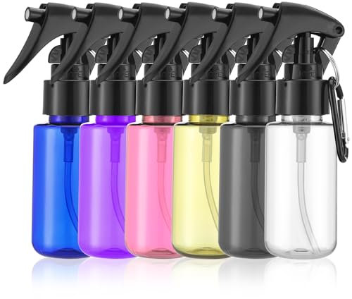Jostift 6 flaconi spray piccoli, 60 ml, nebulizzatore portatile, bottiglia spray ricaricabile, vuota, mini bottiglie spray d'acqua con moschettone per profumi, acqua, alcool, viaggio
