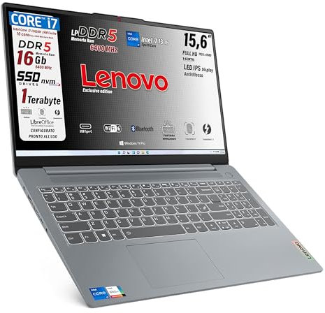 Lenovo, pc portatile Notebook, i7 13620H 13th, DDR5 16Gb, Display IPS FHD 15,6, SSD 1Tb, Wi-Fi, Bt, USB Thunderbolt, Tastiera retroilluminata, fingeprint integrato, Win11 Pro, Pronto all'Uso