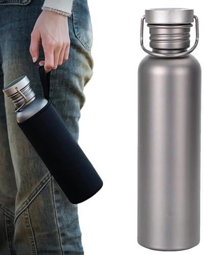 Hobngmuc 750ml Titanium Wasserflasche, Titan Trinkflasche Für Outdoor Sport, Tragbare Metall Trinkflasche, Auslaufsichere Wiederverwendbare Sport Radfahren Picknick Laufen Tee Kaffee Getränkeflasche