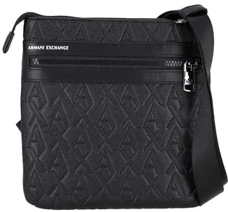 Armani Exchange Men's Double Pocket Embossed Monogram Texture Crossbody, Black