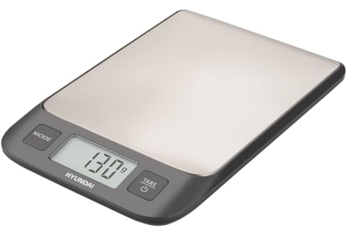 HYUNDAI Küchenwaage KVE927 I Digital I bis zu 5kg Tragkraft I +/- 1g Messgenauigkeit l LCD-Display I TARA Nullstellung und Zuwiegen