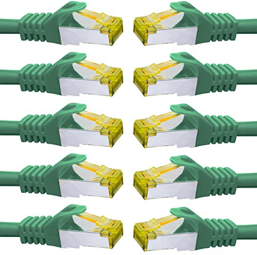 BIGtec LAN Kabel 10 Stück 0,15m Netzwerkkabel CAT7 Ethernet Internet Patchkabel CAT.7 grün Gigabit doppelt geschirmt Netzwerke Router Switch 2 x Stecker RJ45 kompatibel zu CAT.5 CAT.6 CAT.6a CAT.9