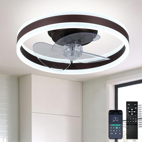 diisunbihuo 16 Acrylic Low Profile Ceiling Fans with Lights and Remote Control, Modern Dimmable LED Chandeliers with Lights with Memory&Timming Function for Bedroom Living Room (Brown)