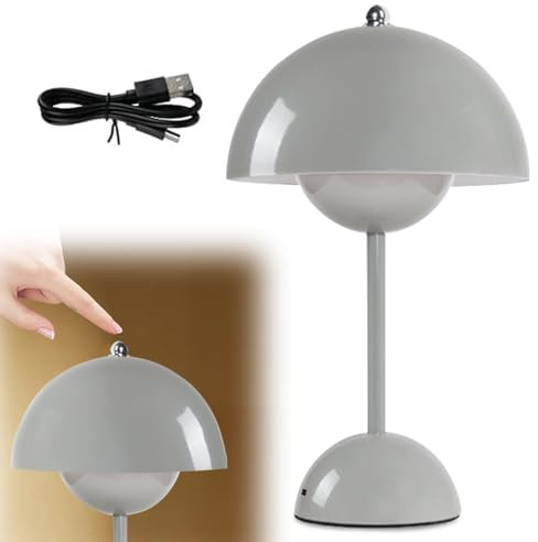Dhqkqg Led Flowerpot Tischlampe Kabellos Akku, Modern Pilz Lampe Mit 3 Farben, Touch Dimmbar Pilzlampen Tischlampe, Wiederaufladbar Flowerpot Lampe, Für Schlafzimmer,Wohnzimmer,Restaurants,Büro (Grau)