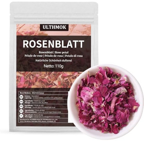 Rosenblütenblätter (110g), Rosenblüten getrocknet, Rosen aus kontrolliert Anbau, Rosenblätter 100% natürlich, ohne Zusätze, Rosenblütentee, Rosentee